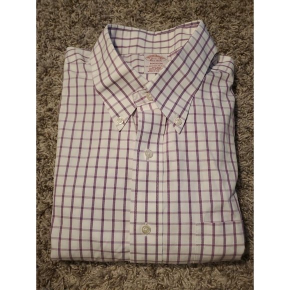 Brooks Brothers Other - Brooks Brothers Men's White/Purple Plaid Cotton Dress Shirt 16.5 34 $125